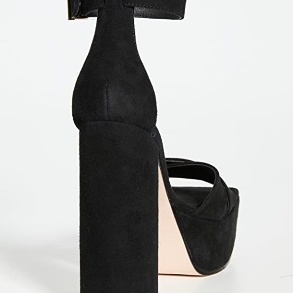 Good American Platform Black Suede Sandal Size 9 - Picture 2 of 11